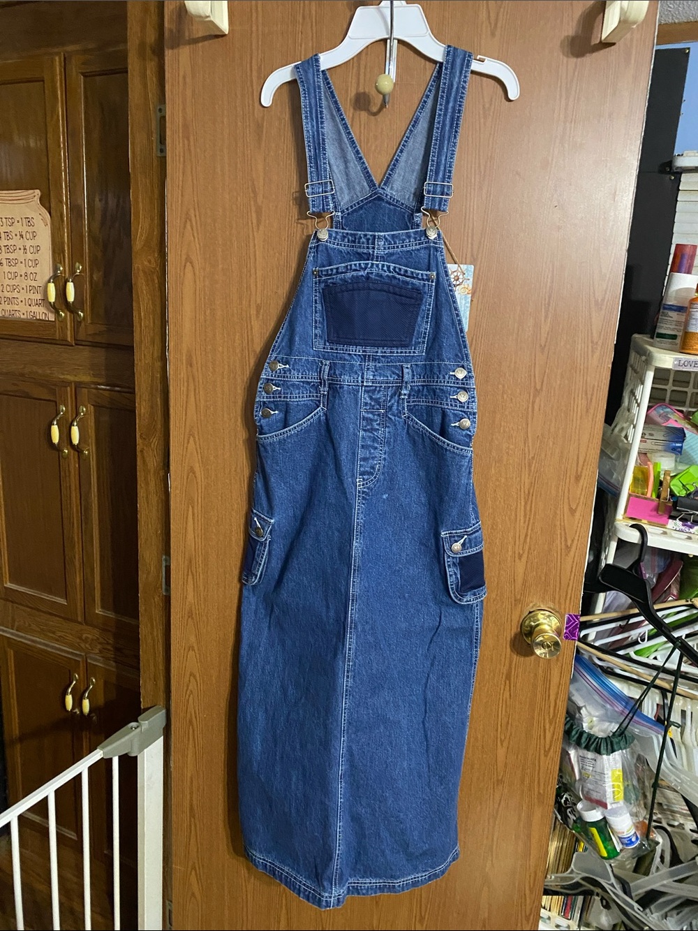Vintage dark wash denim overall maxi dress